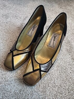 VTG 80s Harris Women's 6.5 Metallic Gold & Silver Colorblock Low Heel Pump Matur